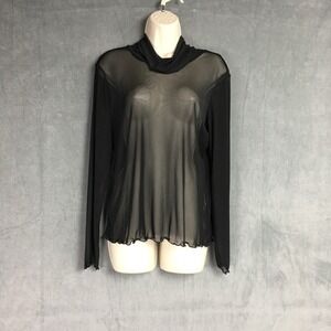 Michael Tyler Collections Women Top L NWT Black Sheer Mesh Cowl Neck Whimsygoth